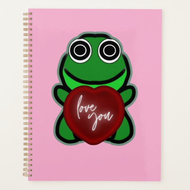 Custom Love You Kawaii Frog Heart Gift Planner (Front)
