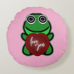 Custom Love You Kawaii Frog Heart Gift Round Cushion