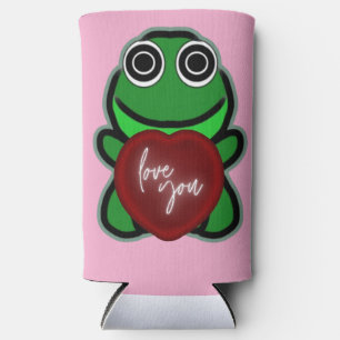 Custom Love You Kawaii Frog Heart Gift Seltzer Can Cooler