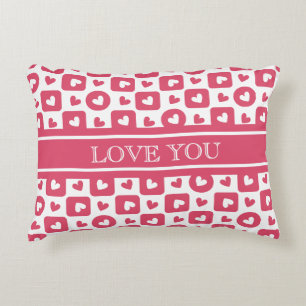 Custom "Love You" Pink Checkered Heart Decorative Cushion