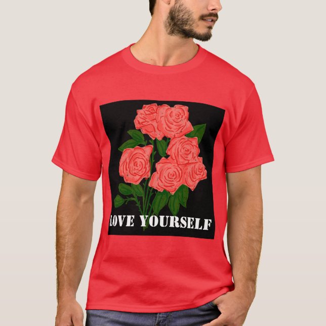 Custom Love Yourself Text Red Basic Dark T-Shirt  (Front)