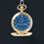 Custom lovers name monogram Personalized blue<br><div class="desc">This elegant personalized watch is the perfect wedding gift, featuring the bride and groom’s names beautifully engraved. Designed to celebrate love, this custom couple’s timepiece is a unique and sophisticated accessory, ideal for newlyweds. With a monogrammed design that reflects the couple's style, it makes for a refined and memorable wedding...</div>