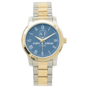 Custom lovers name monogram Personalized blue Watch
