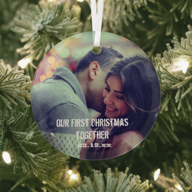 Custom Lovers Photo Holidays Cute  Glass Tree Decoration (Insitu)