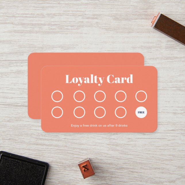 Custom Loyalty Card - Simple Peach and White (Front/Back In Situ)