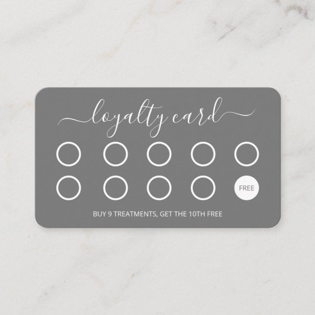Custom Loyalty Card - Simple Script Gray and White (Front)