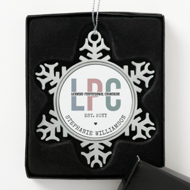 Custom LPC Licensed Professional Counsellor Gift Snowflake Pewter Christmas Ornament (Box)