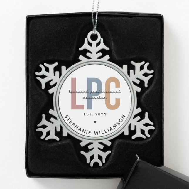 Custom LPC Licensed Professional Counsellor Gift Snowflake Pewter Christmas Ornament (Box)