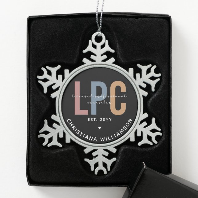 Custom LPC Licensed Professional Counsellor Gift Snowflake Pewter Christmas Ornament (Box)