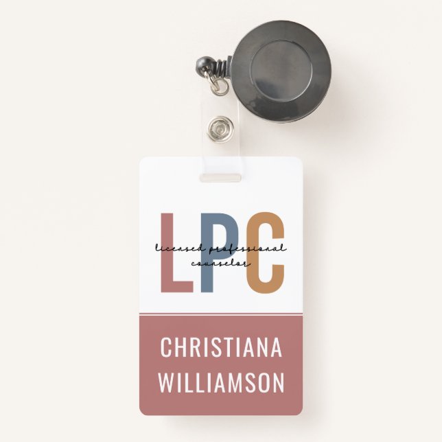 Custom LPC Licensed Professional Counsellor ID Badge (Front with Retractable)