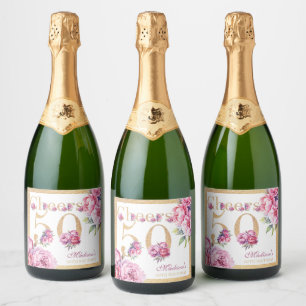 Custom Luxury 50th Birthday Pink Gold Glitter Sparkling Wine Label
