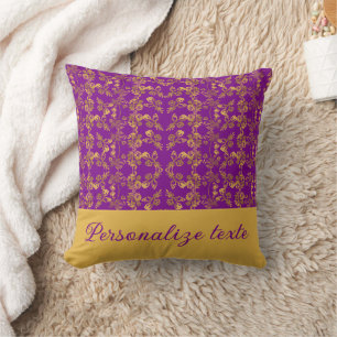 Custom Luxury Gold Floral Damask on Royal Purple Cushion