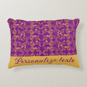 Custom Luxury Gold Floral Damask on Royal Purple Decorative Cushion