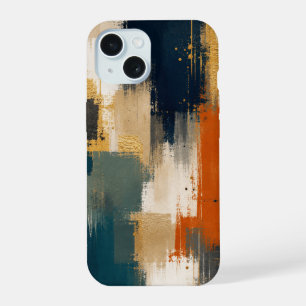 Custom Luxury Gold Navy Abstract Modern Art Design iPhone 15 Case