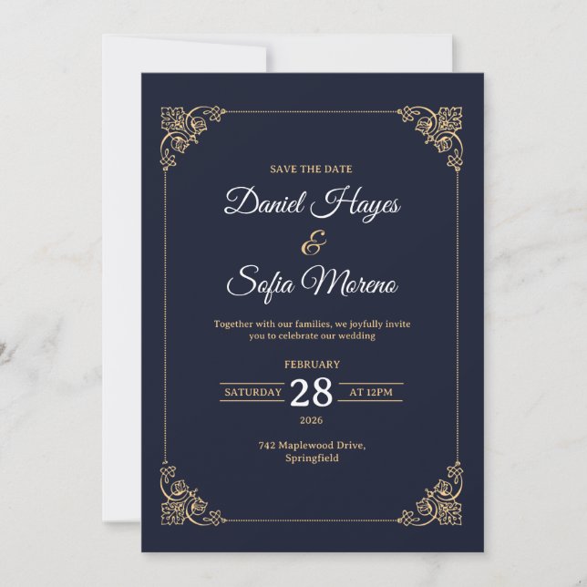 Custom Luxury Gold Wedding Invitation  (Front)