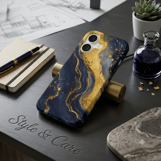 Custom Luxury Navy Gold Abstract Marble Fluid Art (Custom Luxury Navy Gold Abstract Marble Fluid Art iPhone 17 Case)