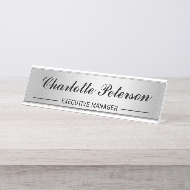 Custom Luxury Silver Metal Executive  Desk Name Plate (Front)