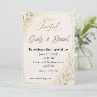 Custom Luxury Wedding Invitation Beige Gold