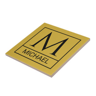 Custom M Gold Ceramic Tile with Initial & Name