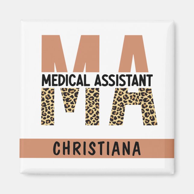 Custom MA Medical Assistant Leopard Print Magnet (Front)