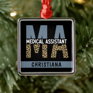 Custom MA Medical Assistant Leopard Print Metal Tree Decoration
