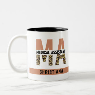 Custom MA Medical Assistant Leopard Print Two-Tone Coffee Mug