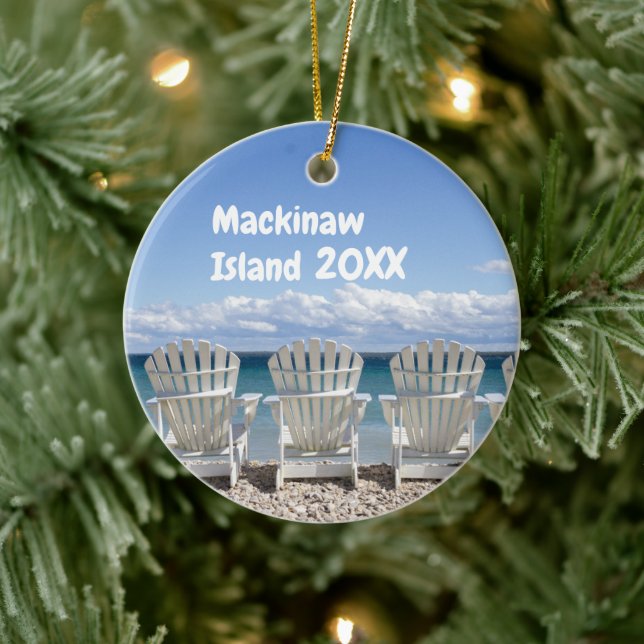 Custom Mackinaw Island Christmas Ceramic Ornament (Tree)