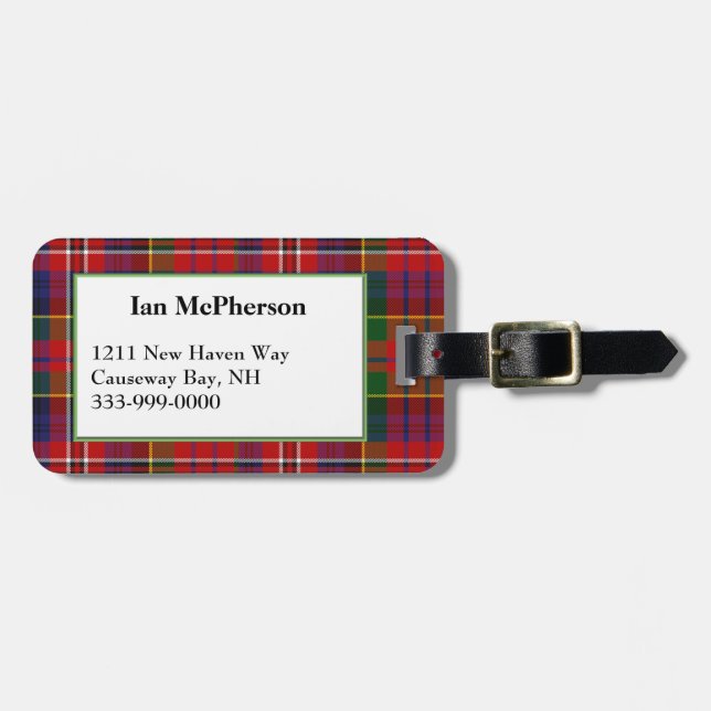 Custom MacPherson Tartan Plaid Luggage Tag (Front Horizontal)