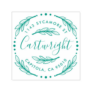 Custom Made Rustic Laurel Wreath Return Address Self-inking Stamp