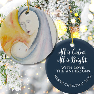 Custom Madonna and Child Midnight Blue Keepsake  Ceramic Tree Decoration