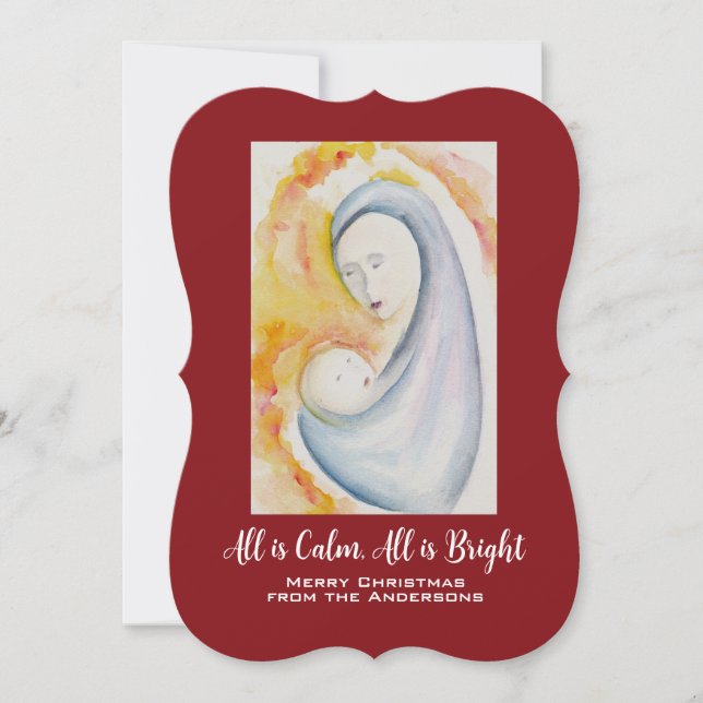 Custom Madonna and Child Watercolor Holiday Card (Front)
