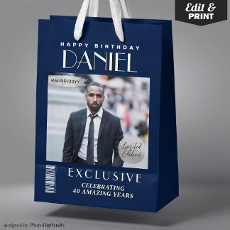 Custom Magazine Cover Modern Birthday Gift Bag
