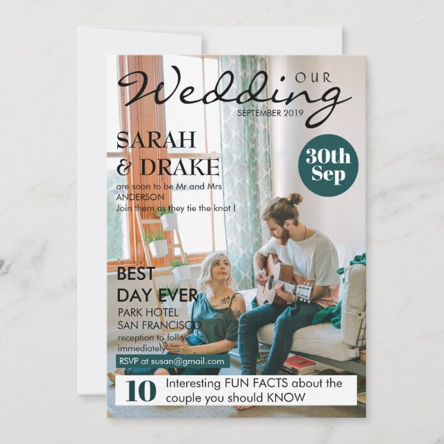 Custom Magazine Cover Style Photo Wedding Invitation (Front)