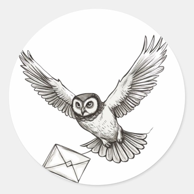Custom Magic Owl Black and White Flight Post Classic Round Sticker (Front)