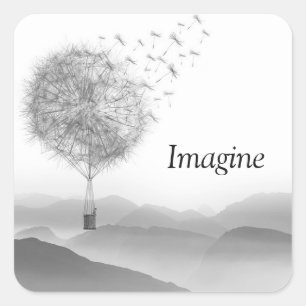 Custom Magical Dandelion Hot Air Balloon Imagine Square Sticker