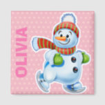 Custom Magnet Christmas Snowman characters.<br><div class="desc">Custom Magnet Christmas Snowman characters.
Custom Magnet Christmas Snowman characters.
It’s so easy to change the name! A variety of snowman characters sledging,  skiing and skating. Look out for the matching set with musician snow characters drumming and fiddling too. Available on other gifts and products.</div>