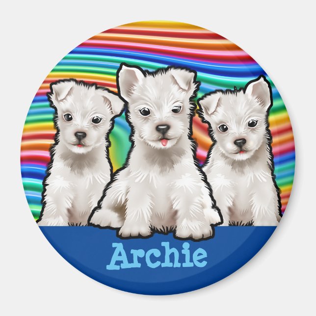 Custom Magnet Rainbow puppies. (Front)