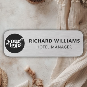 Custom Magnetic Safety Pin Faux Silver Employee Name Tag