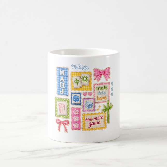 Custom Mahjong Patches Faux Embroidery  Coffee Mug (Center)