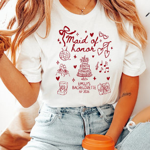 Custom Maid of Honour Coquette Red Bow Bachelorett T-Shirt