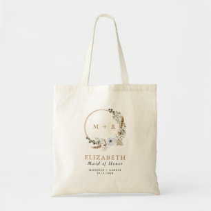 Custom Maid of Honour Gift Boho Wreath Wedding  Tote Bag