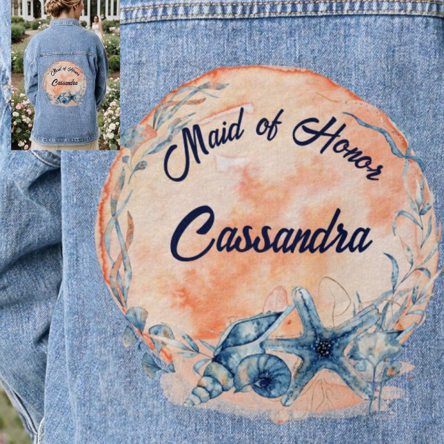 Custom Maid of Honour Watercolor Shell Starfish Denim Jacket (Creator Uploaded)