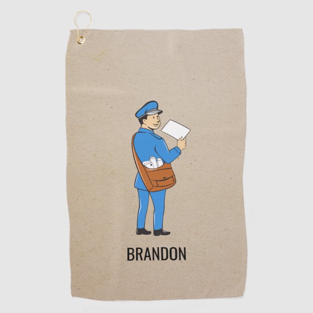 Custom Mailman Retro Letter Carrier Golf Towel (Front)