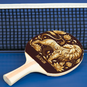 Custom Majestic Gold Lion Ping Pong Paddle