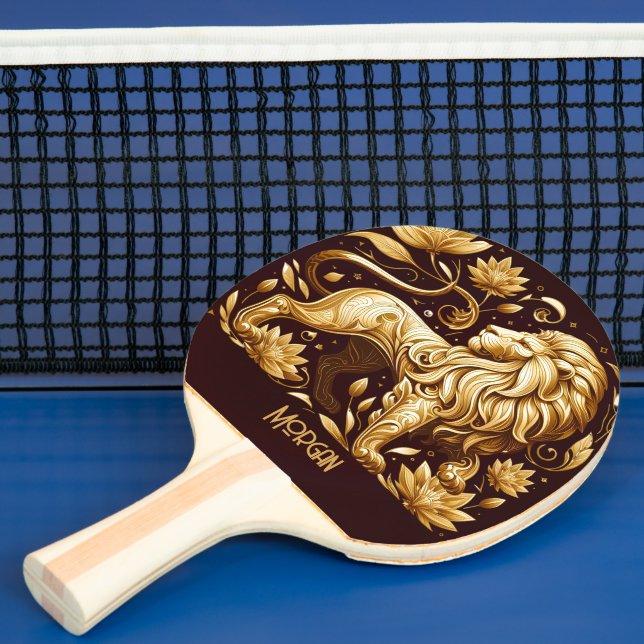 Custom Majestic Gold Lion Ping Pong Paddle (Insitu)