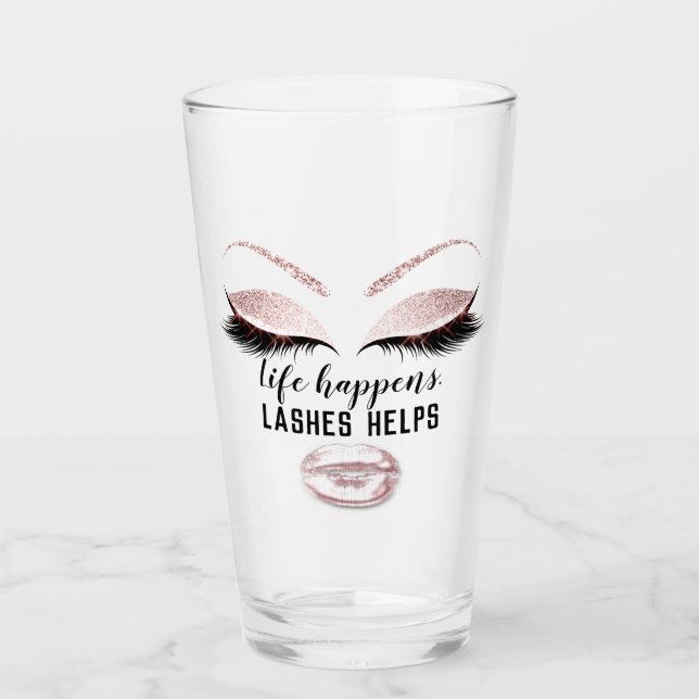Custom Makeup Artist Eyelash Extension Pink Lips Glass (Front)