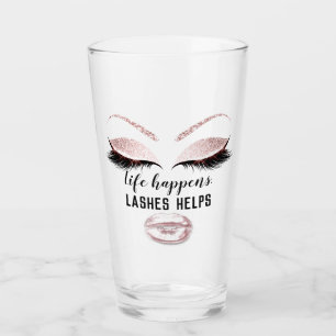 Custom Makeup Artist Eyelash Extension Pink Lips Glass
