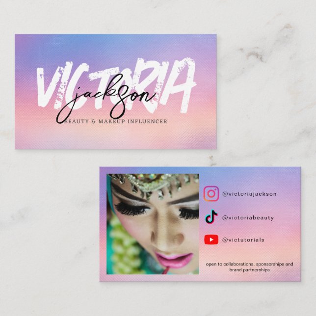 Custom Makeup Influencer Vlogger Iridescent Beauty Business Card (Front/Back)