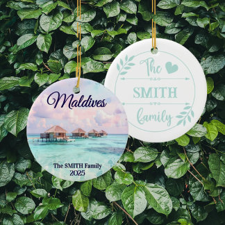 Custom Maldives Family Vacation Ceramic Tree Decoration