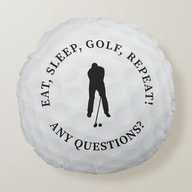 Custom Male Golfer Silhouette Cute Golf Ball Black Round Cushion (Front)
